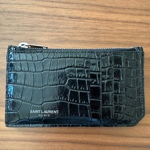 YSL Black Croc Embossed Leather cardholder